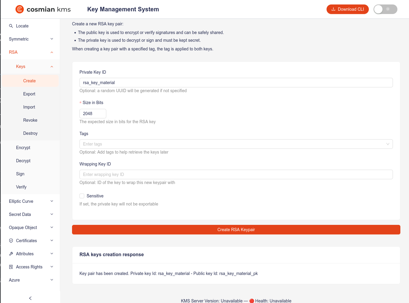 Create an RSA key in Eviden KMS
