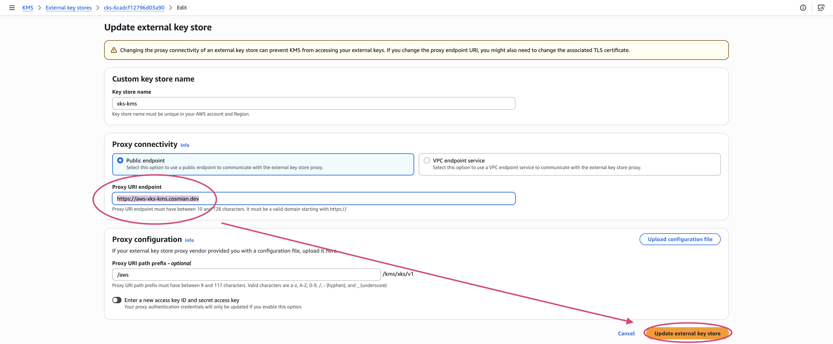 Update the proxy URI endpoint